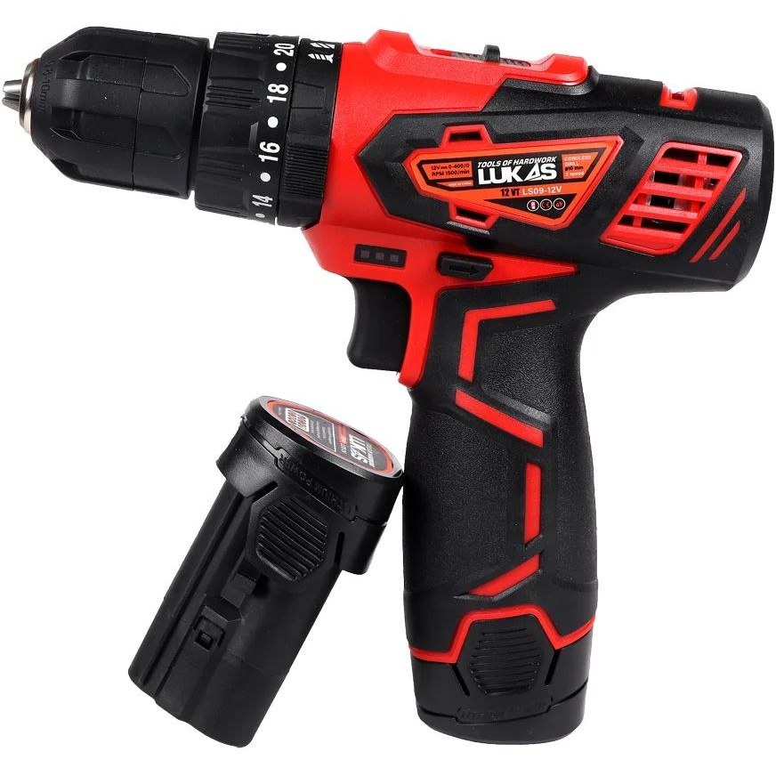 دریل پیچ گوشتی شارژی چکشی لوکاس مدل LS09-12VT با 2 باتری لیتیومی 2 آمپر ساعت